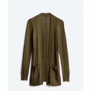 Lety & Me Dally Cable Knit Detail Open Cardigan Olive Size L NWT